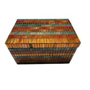 Multicolor Glass Mosaic Wood Box With Lid Rectangular Handmade Decor Boho Home